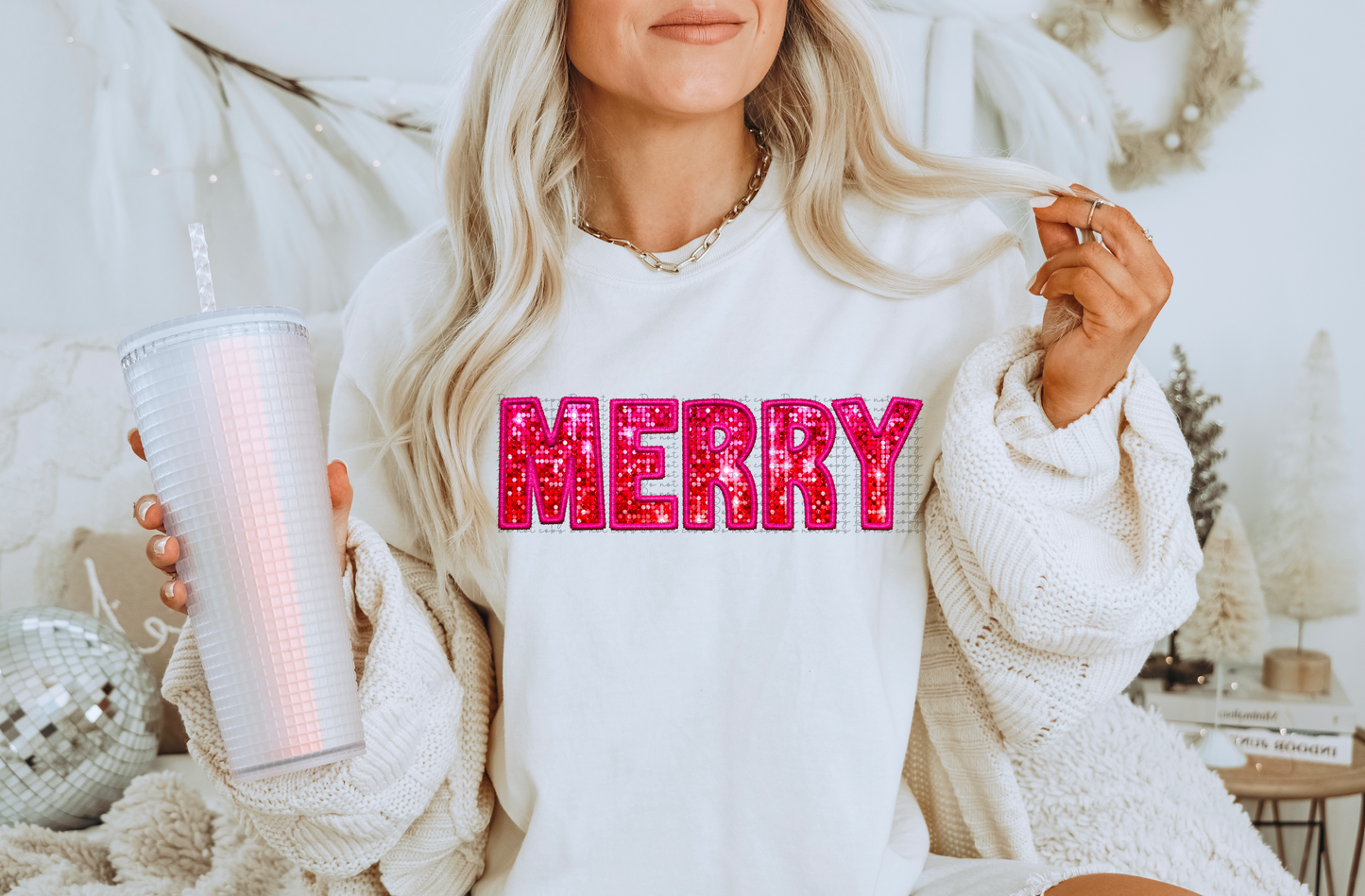 Faux embroidered Merry