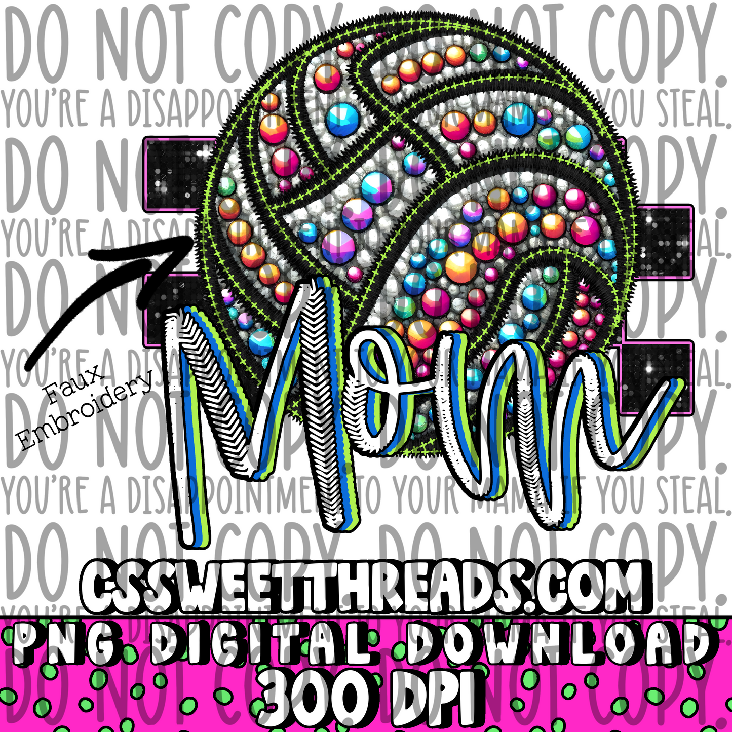 Volleyball Mom Faux Embroidery