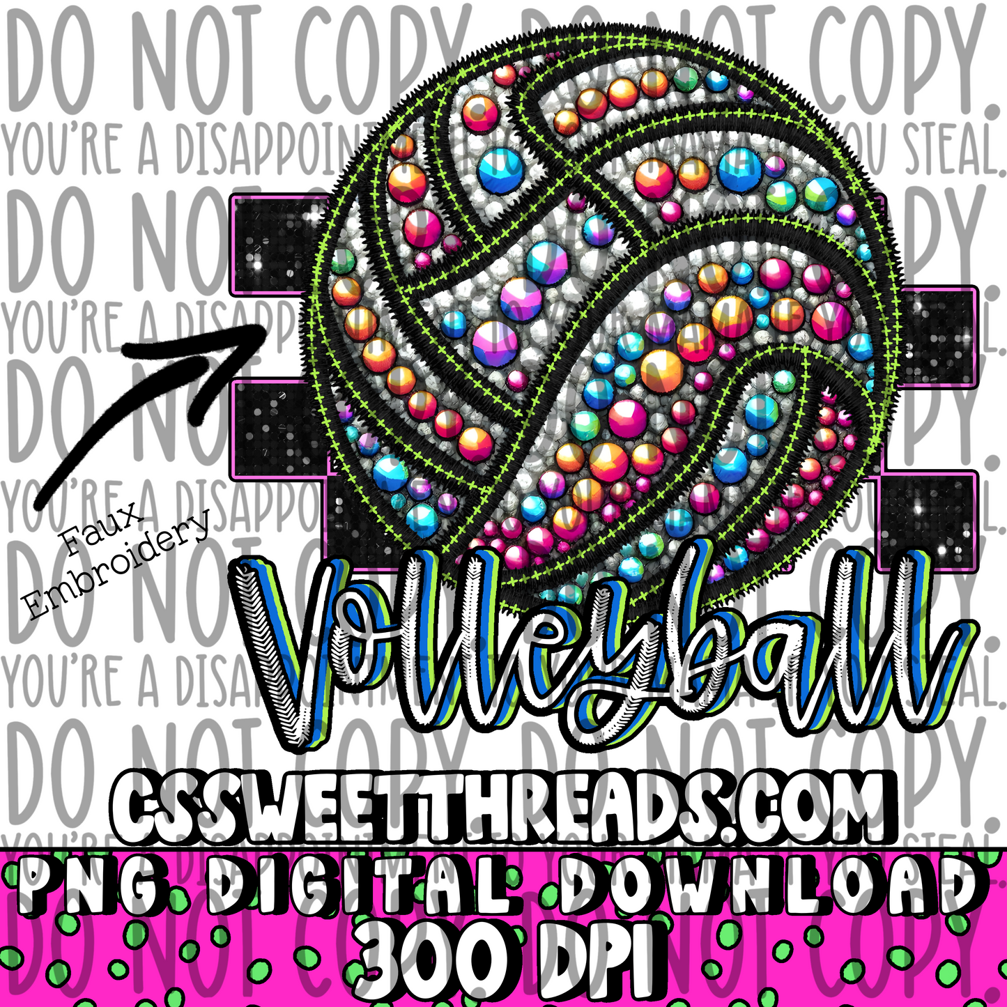 Volleyball Faux Embroidery