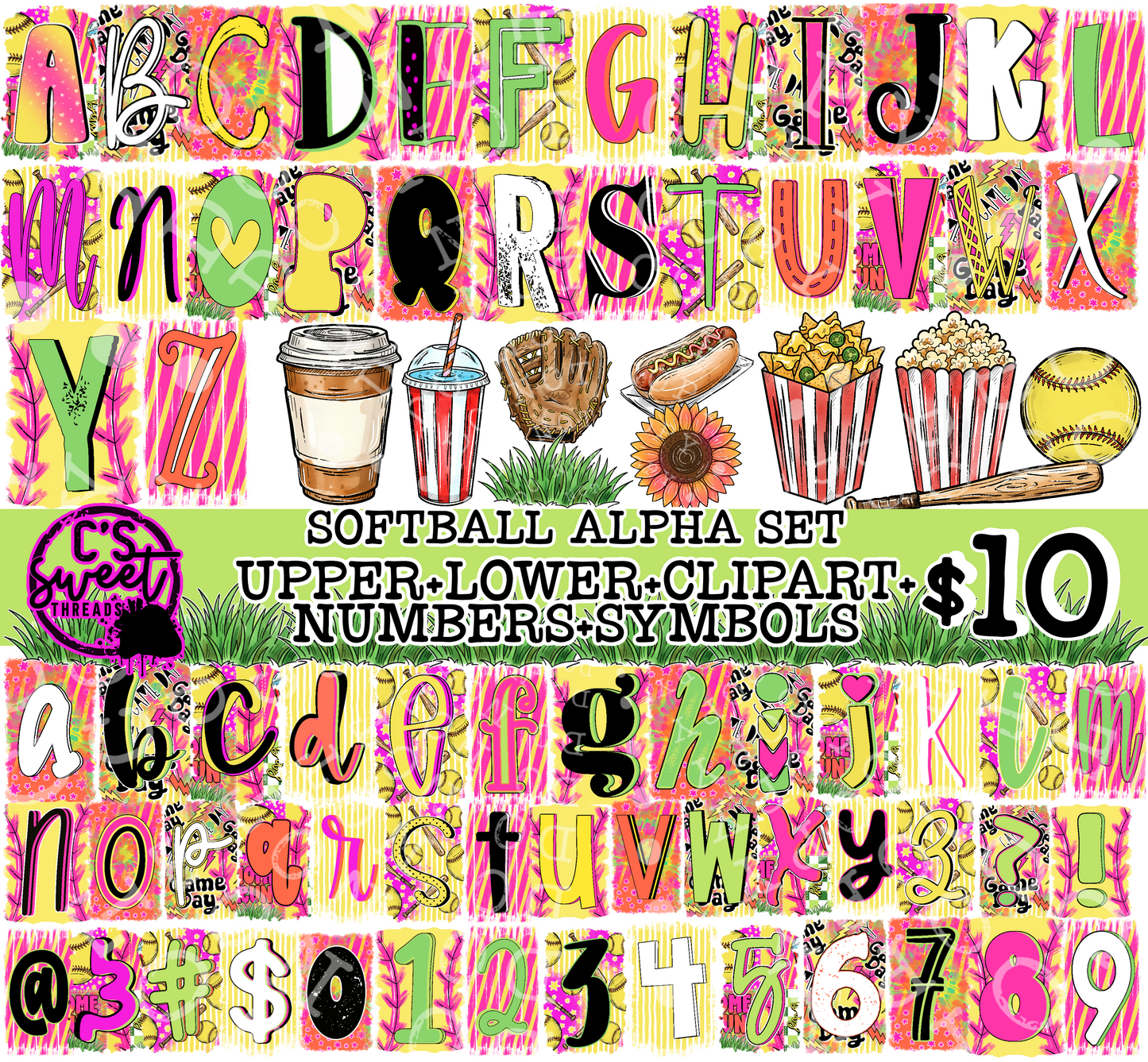 CST Softball Ransom Alpha Set + Clipart