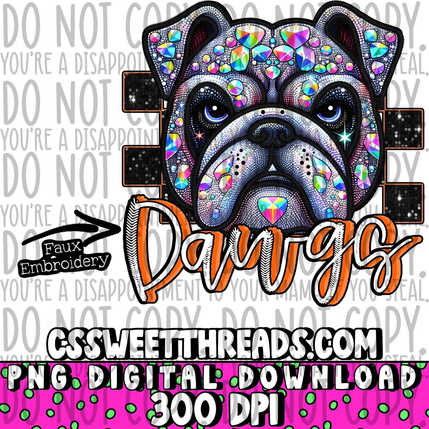 Dawgs(orange) Faux Embroidery