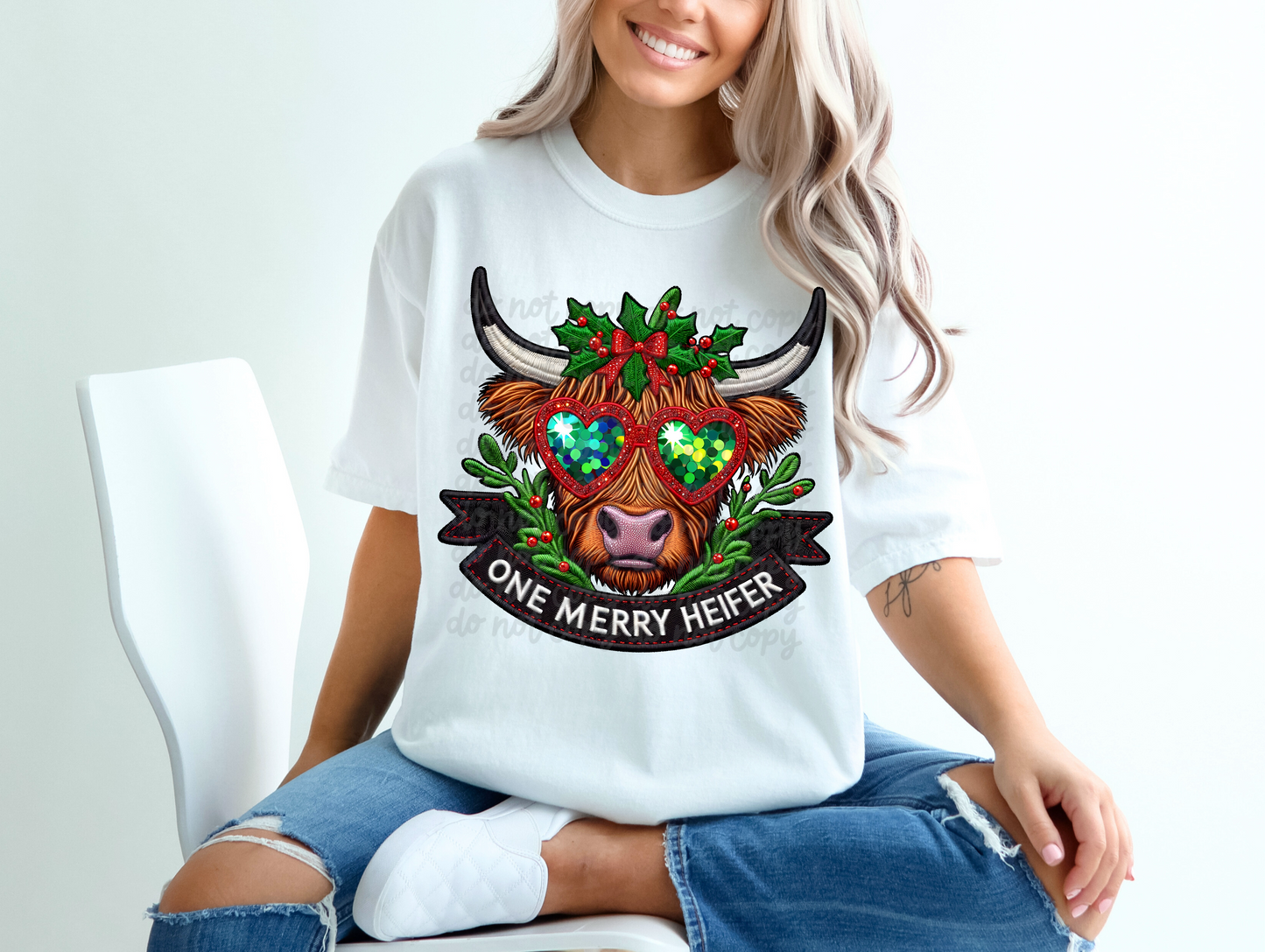 One Merry Heifer Faux Embroidery