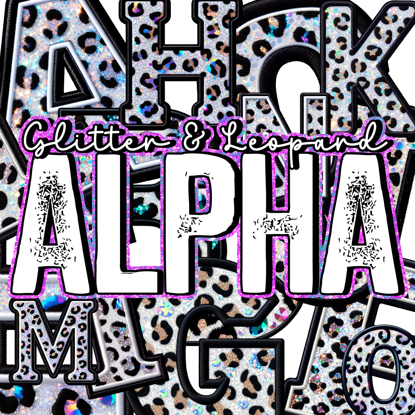 Faux Embroidered Glitter & Leopard Alpha