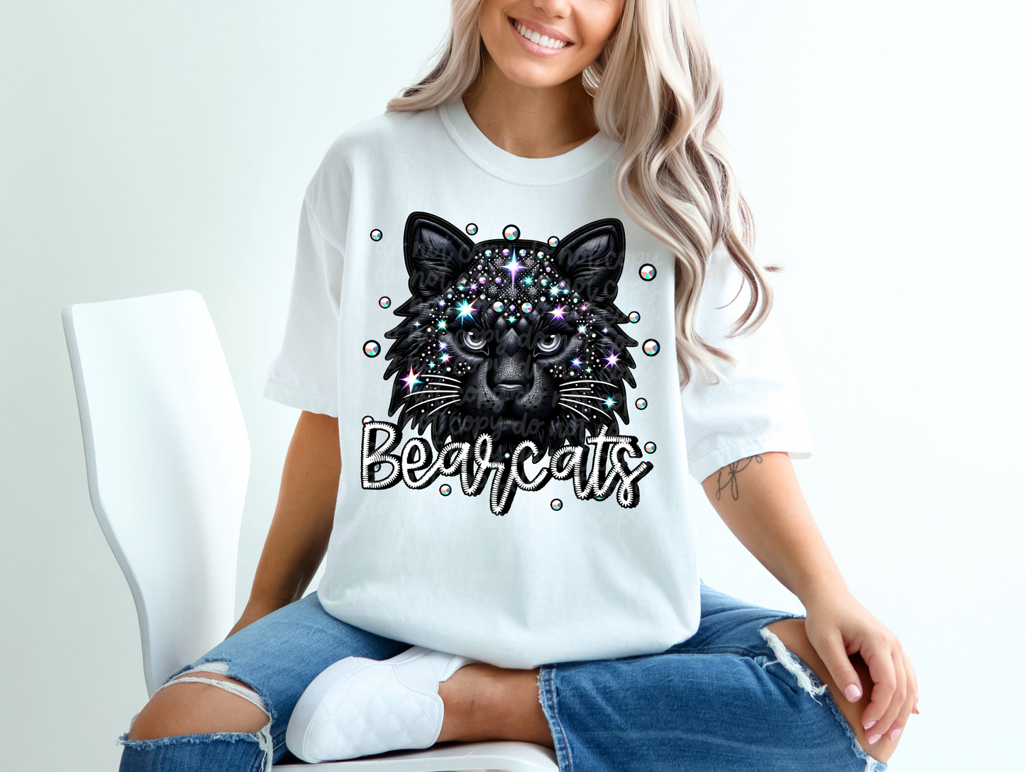 Black Leather Bearcats Faux Embroidery
