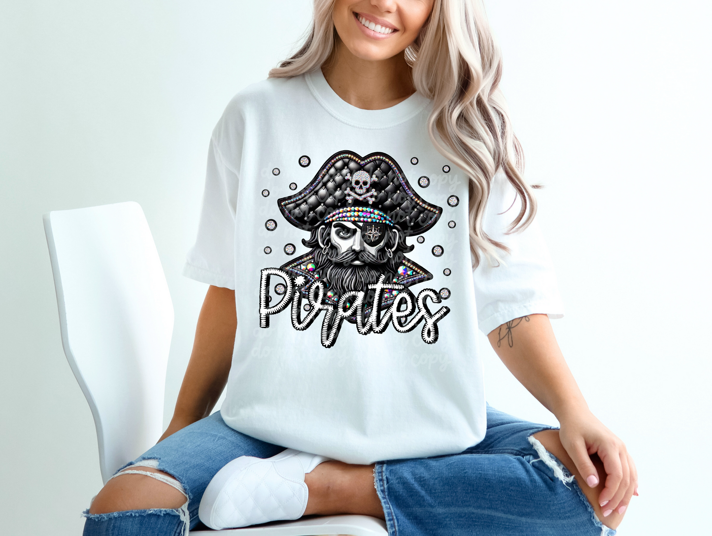 Black Leather Pirates Faux Embroidery