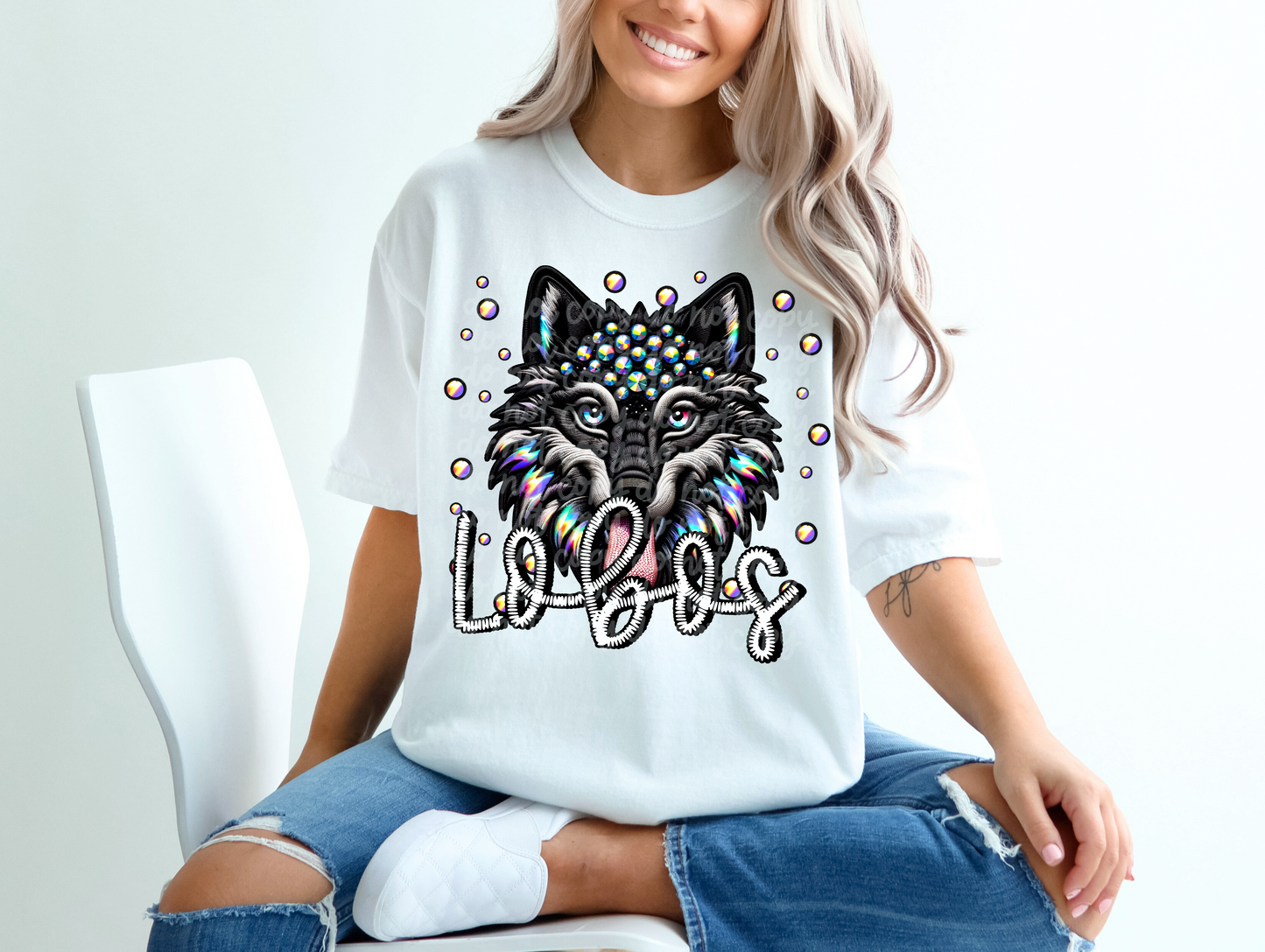 Black Leather Lobos Faux Embroidery