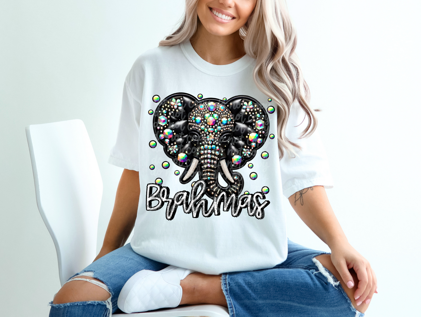 Black Leather Brahmas Faux Embroidery