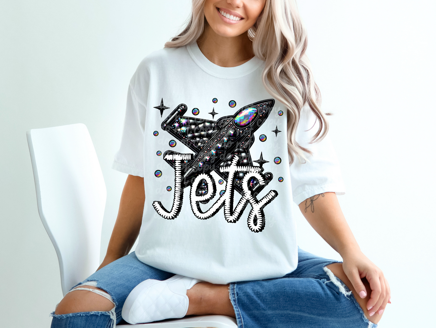 Black Leather Jets Faux Embroidery