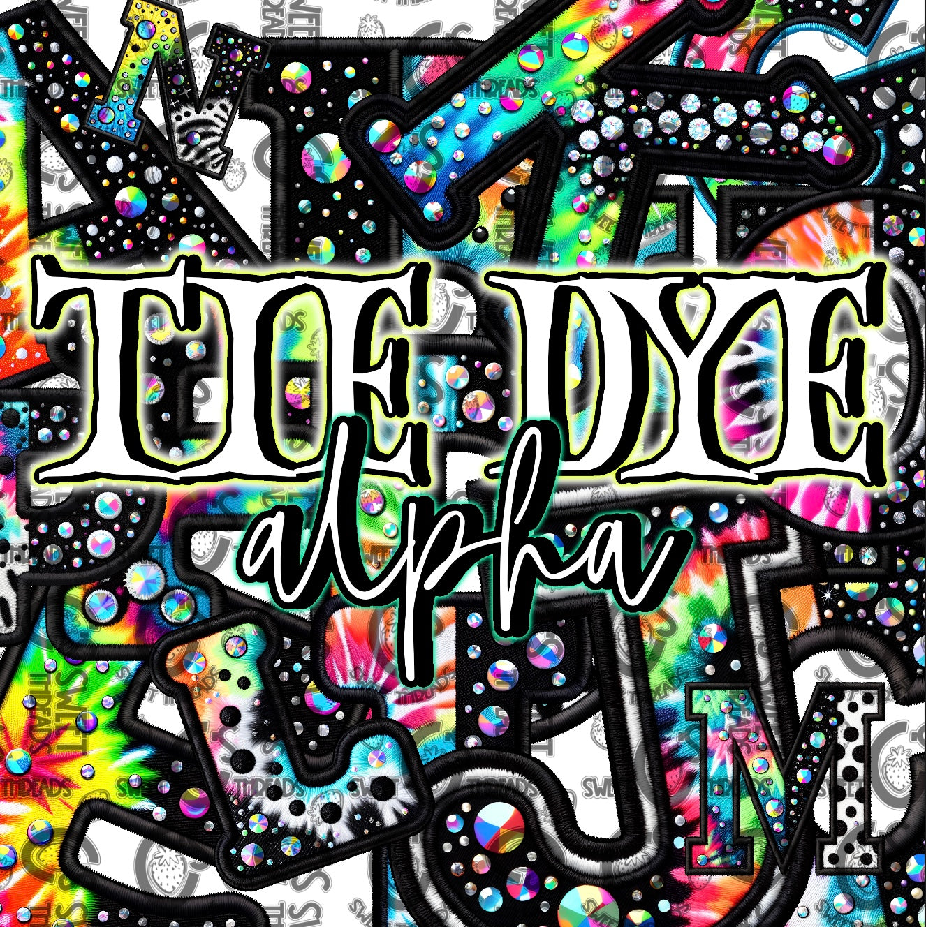 Tie Dye Faux Embroidery Alpha