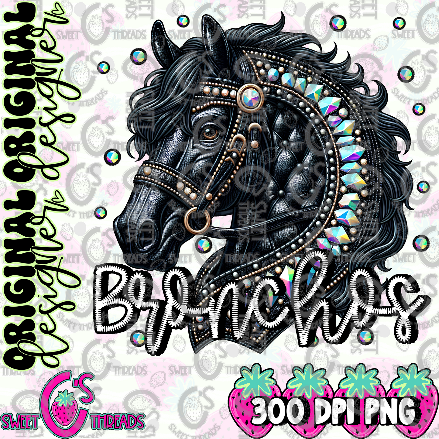 Black Leather Bronchos Faux Embroidery