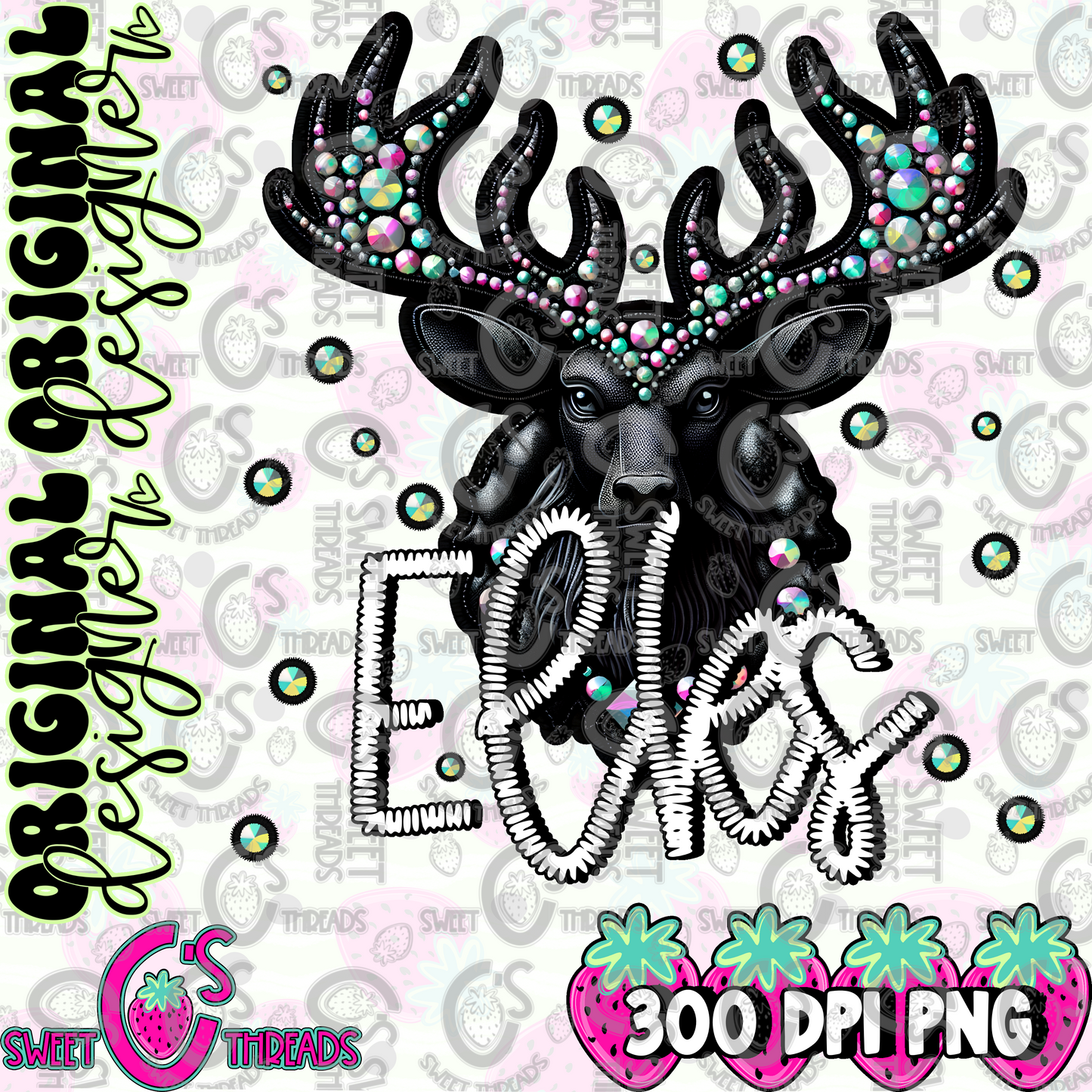 Black Leather Elks Faux Embroidery
