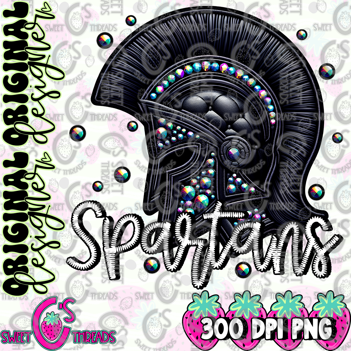 Black Leather Spartans Faux Embroidery