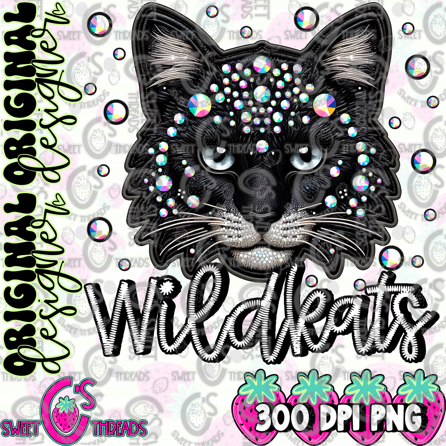 Black Leather Wildkats Faux Embroidery