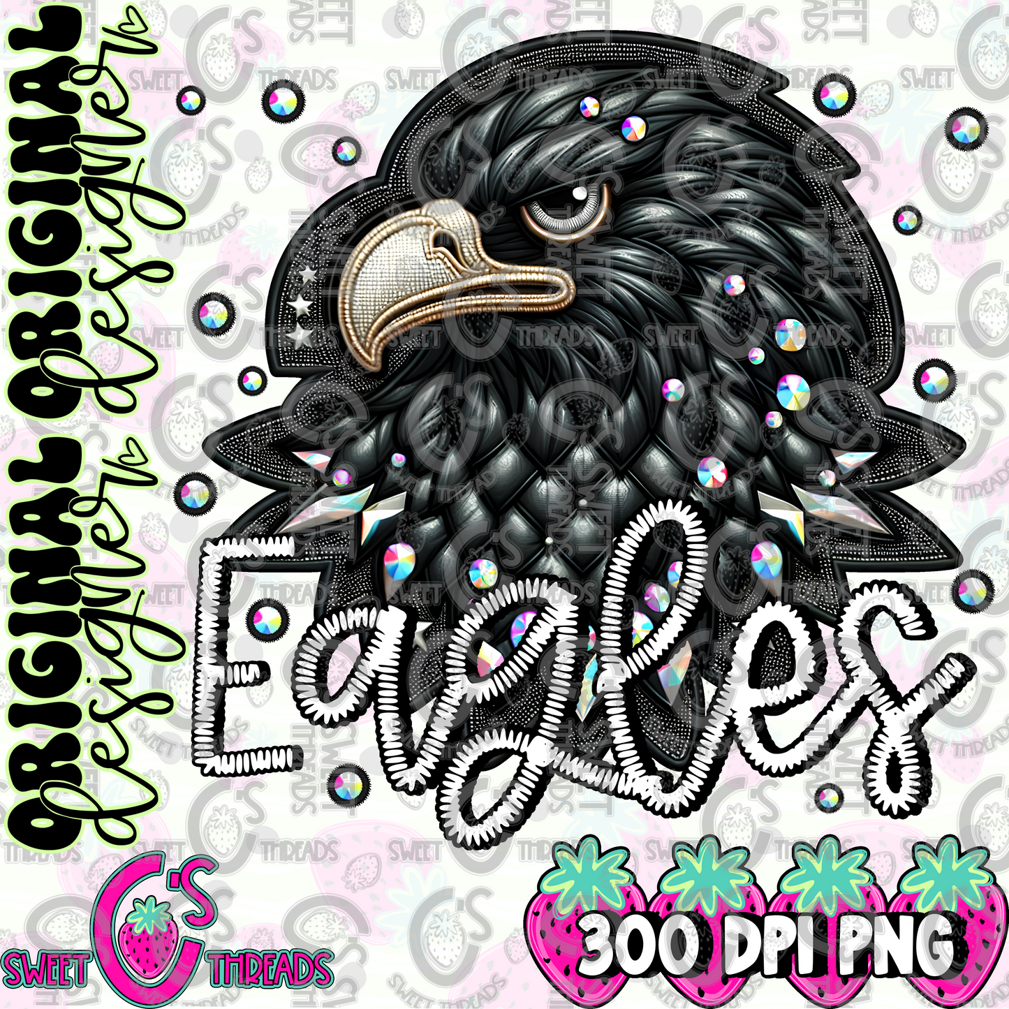 Black Leather Eagles Faux Embroidery