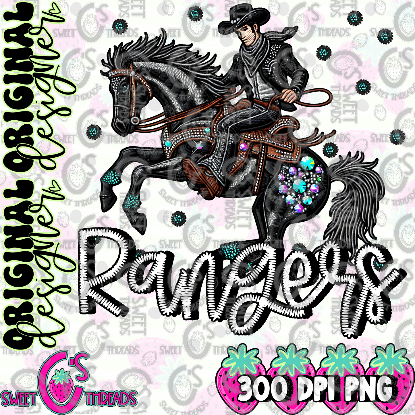 Black Leather Rangers Faux Embroidery