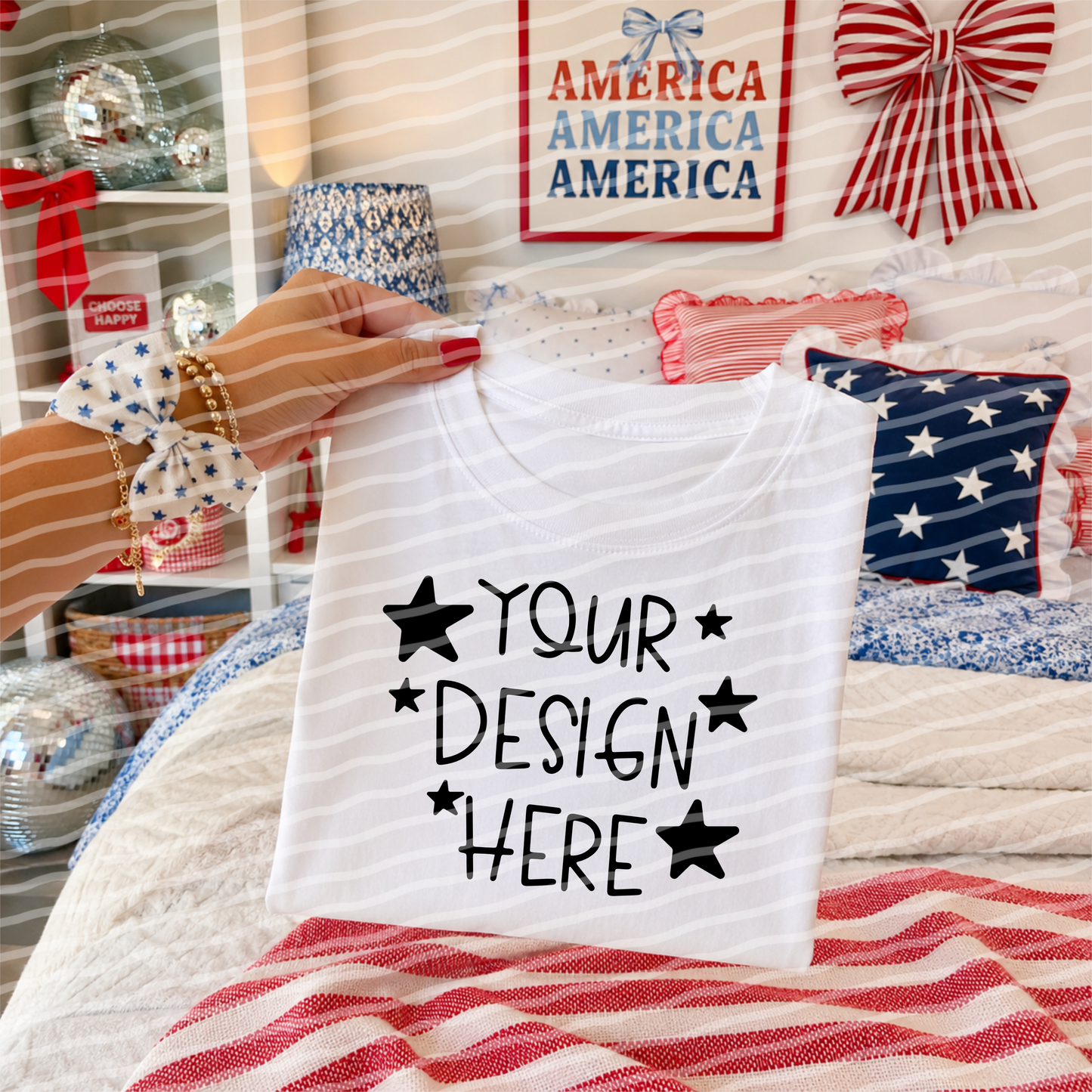 Patriotic White Tee Hand Held Mock Up
