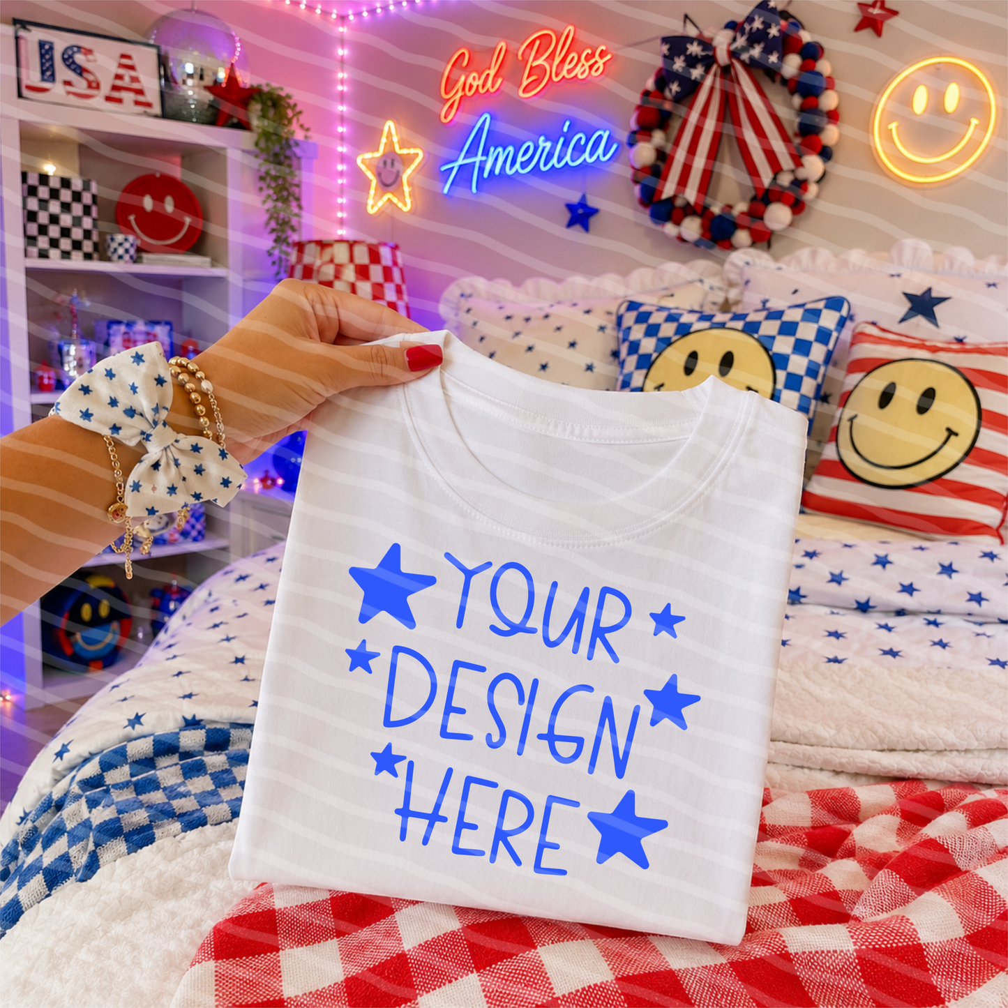 Patriotic All Star White Tee Hand Held Mock Up
