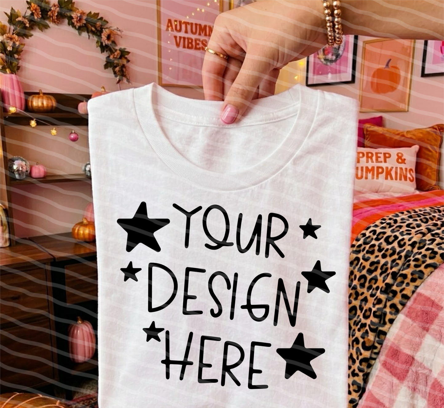 Retro Autumn White Tee Hand Held Mock Up