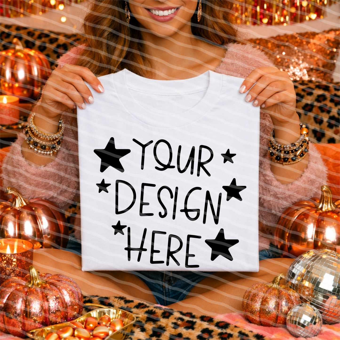 Glitz And Gourd White Tee Hand Held Mock Up
