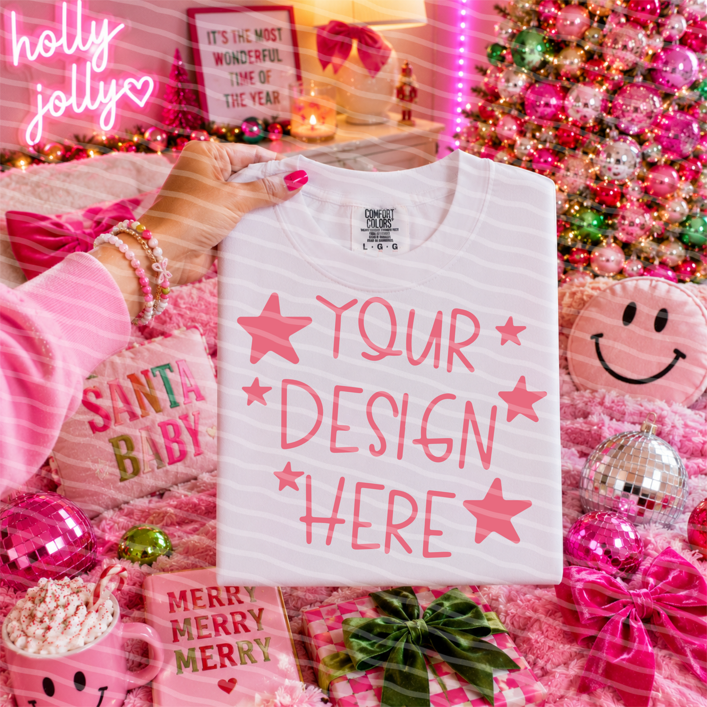 Happy Lounge Happy White Tee Christmas Mock Up