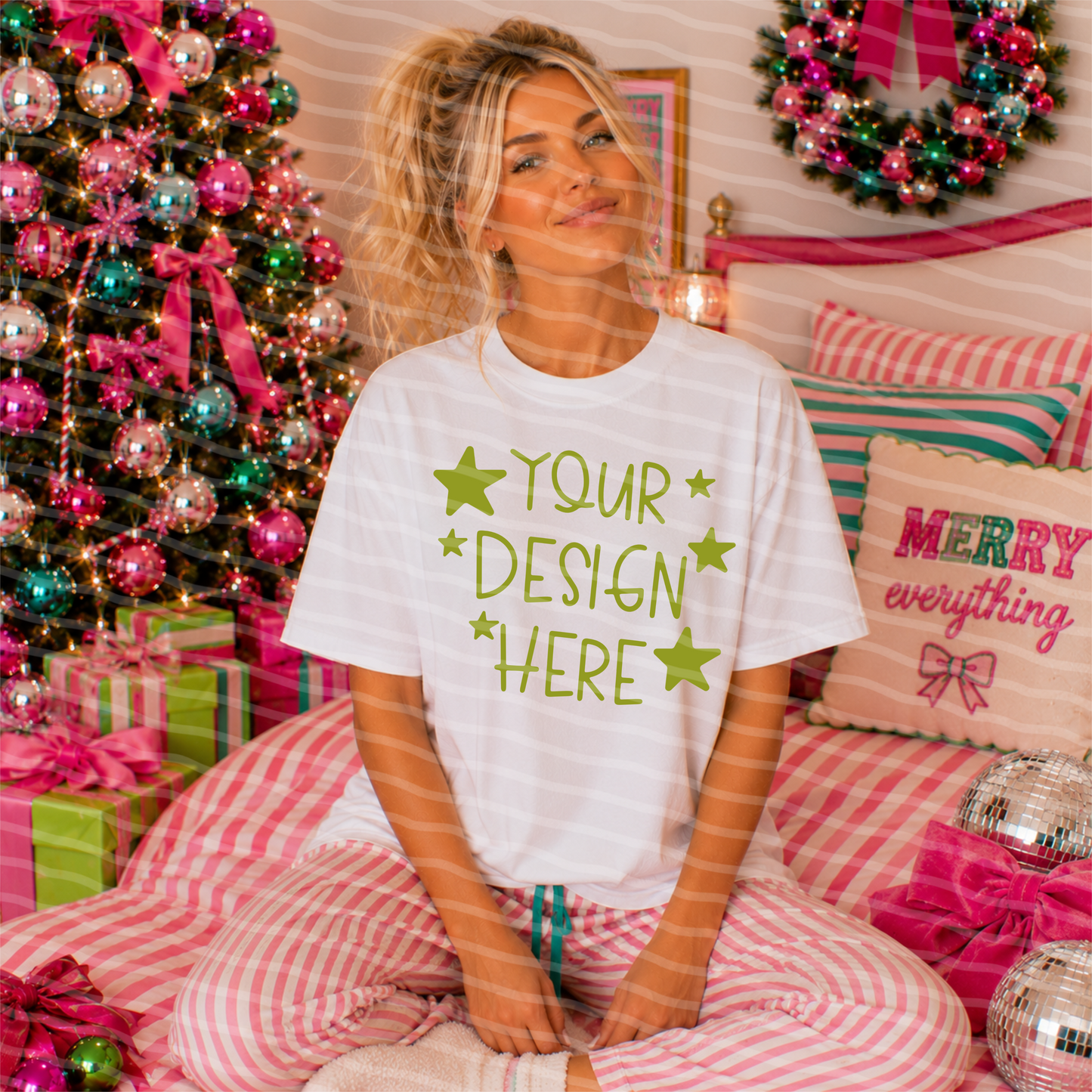 Merry Everything White Tee Christmas Mock Up