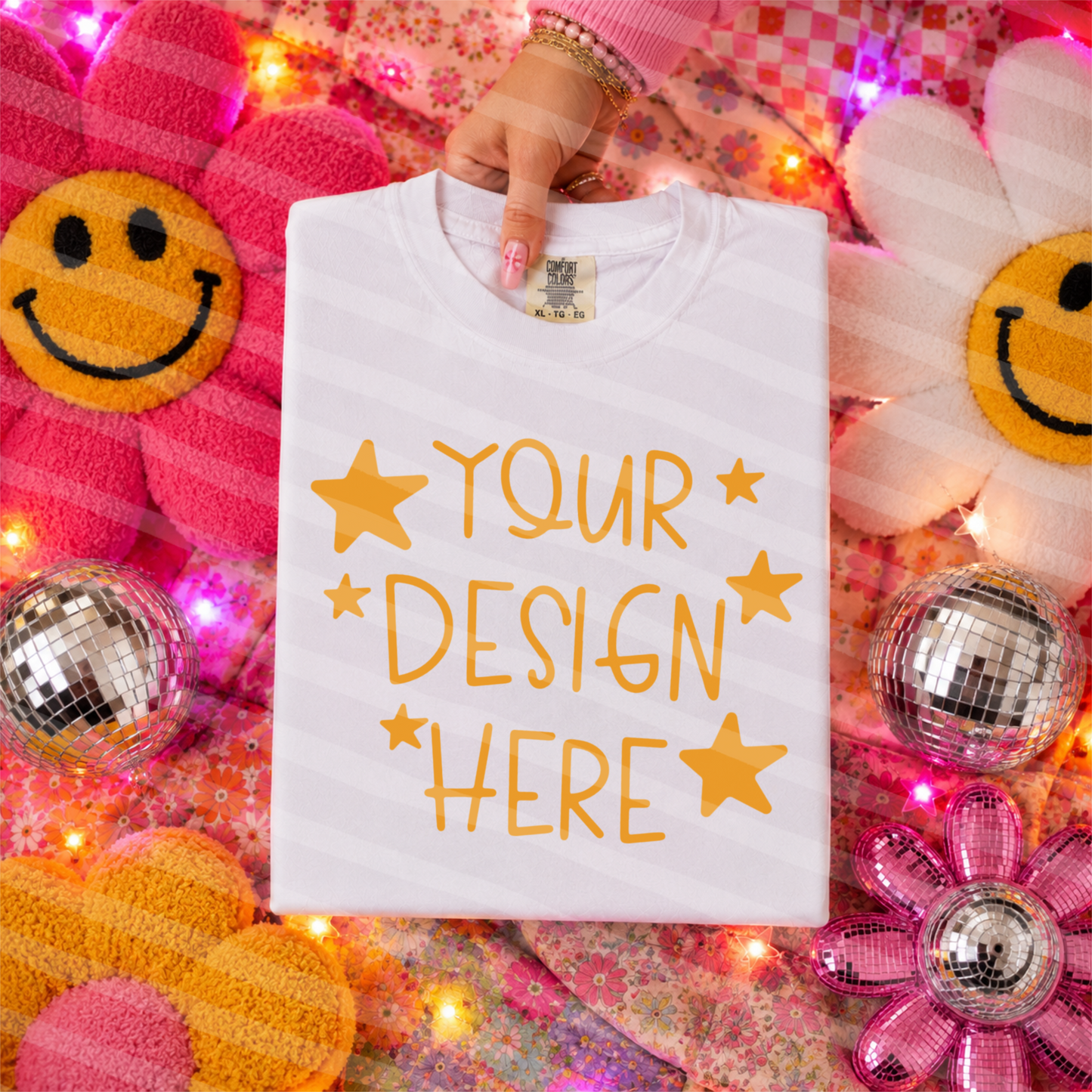 Happy Go Lucky Hand Held White CC Tee Mock Up