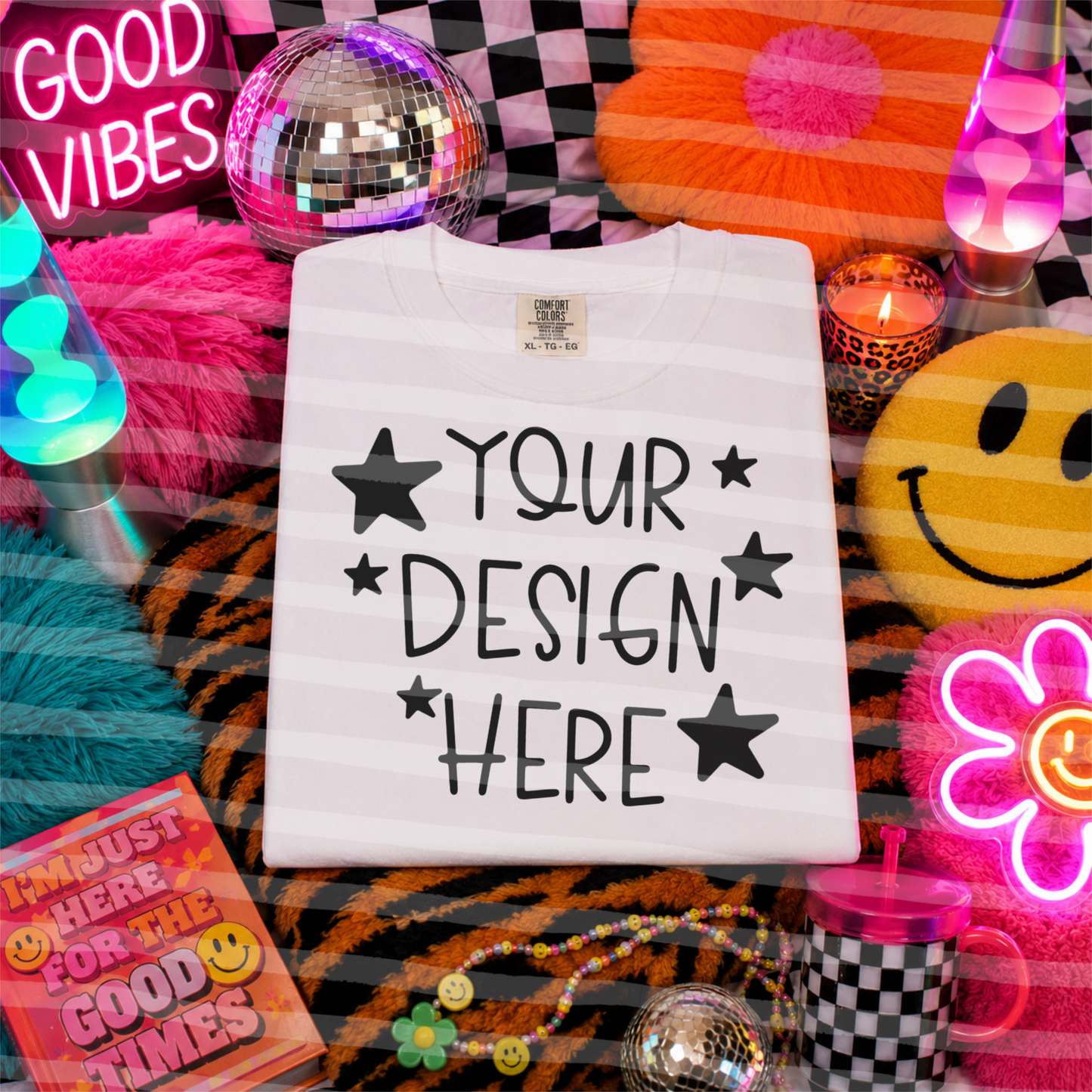 Good Times White CC Tee Flat Lay Everyday Mock Up