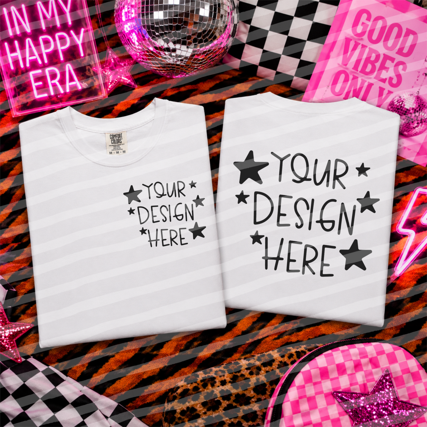 Happy Era White CC Tee Front And Back Flat Lay Mock Up