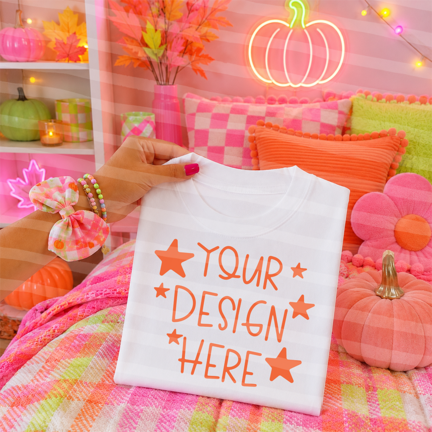 Pumpkin Patch White Tee Hand Held Fall Mock Up