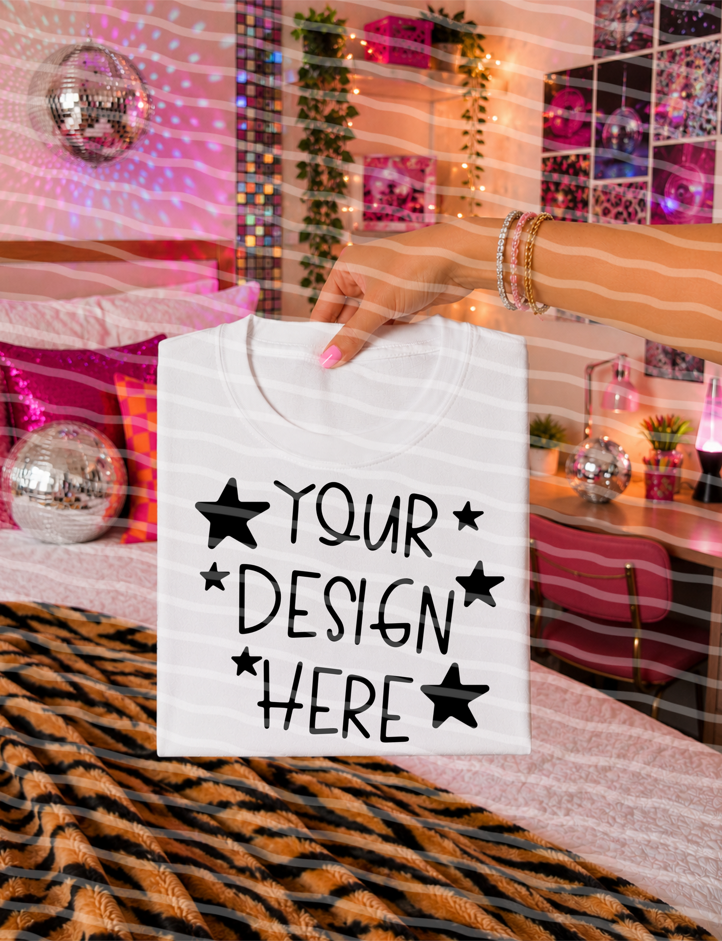Disco Era White Tee Hand Held Everyday Mock Up