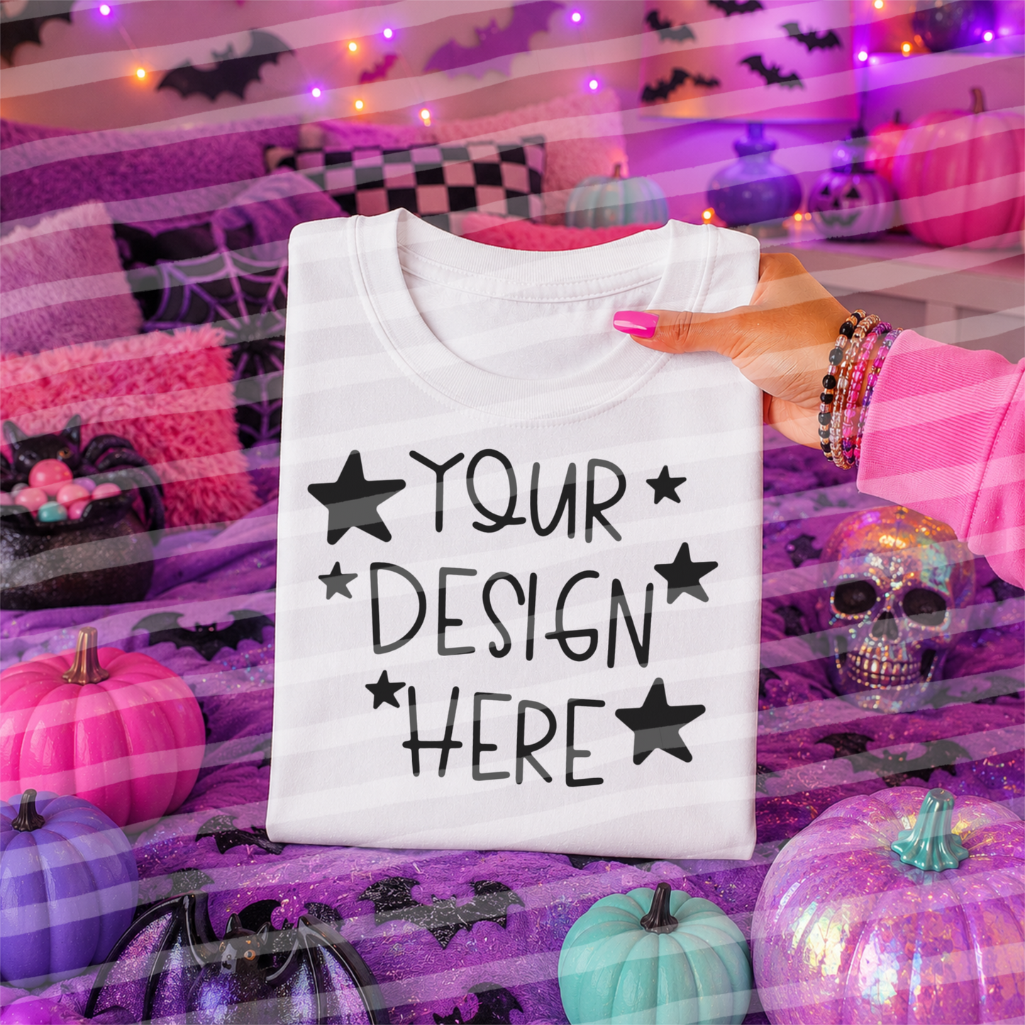 Purple Haze White Tee Hand Held Halloween Mock Up