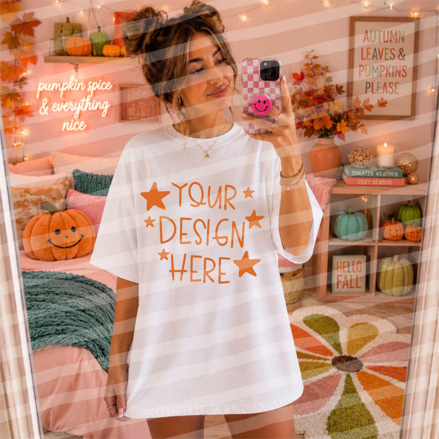 Autumn Vibe White Tee Fall Mock Up