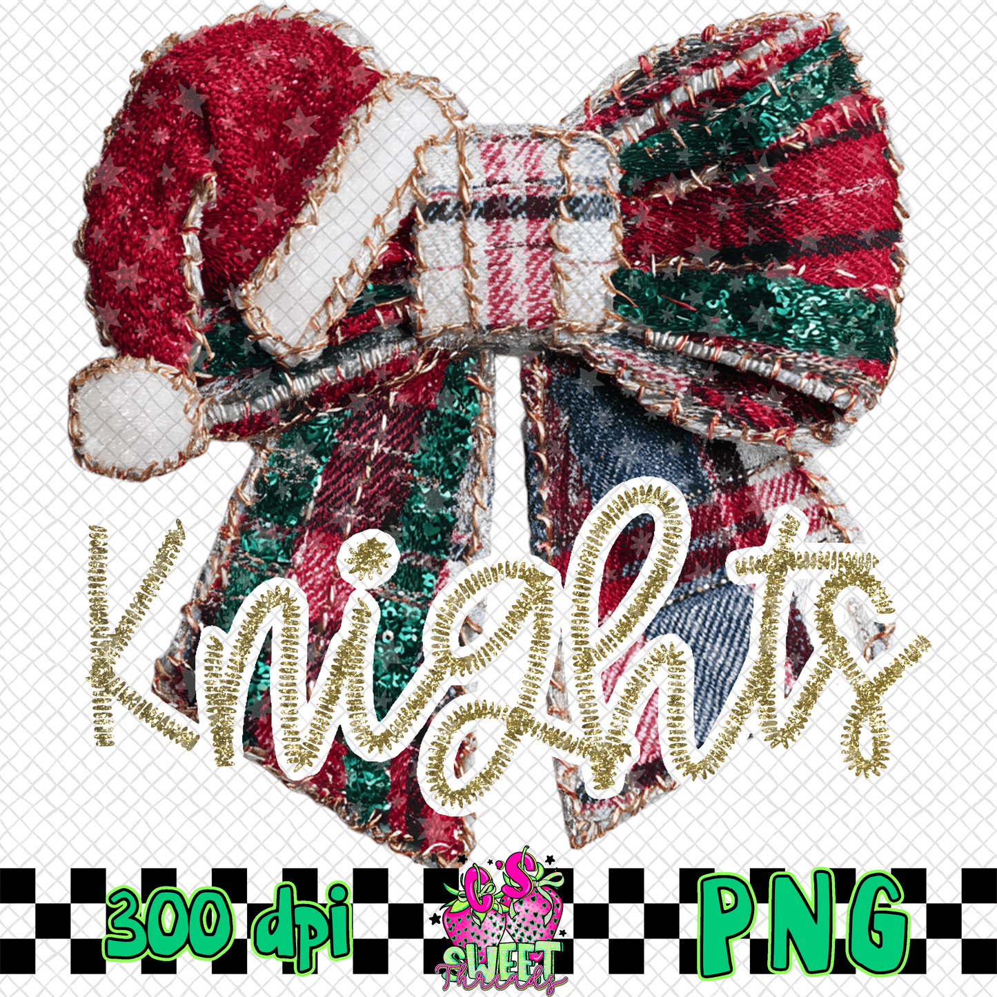 Knights Faux Embroidered Christmas Bow
