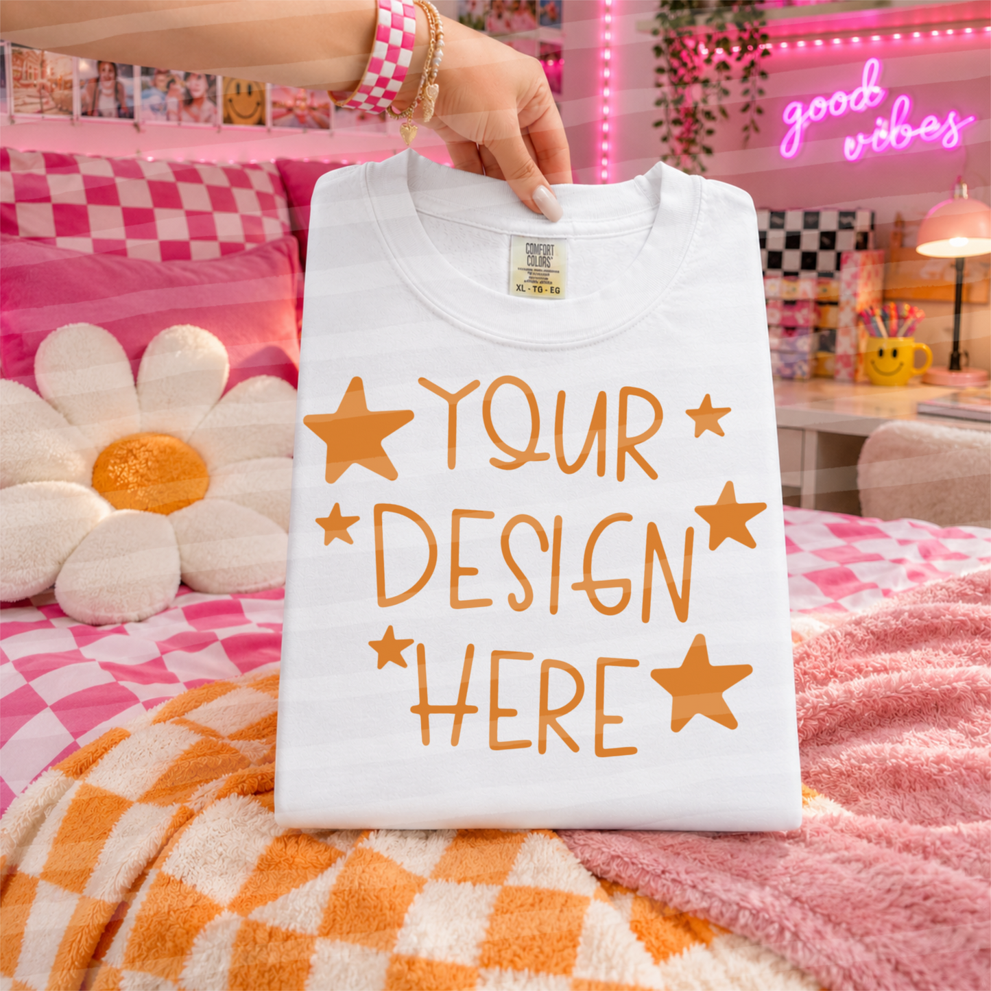Happy Flower White CC Tee Hand Held Everyday Mock Up