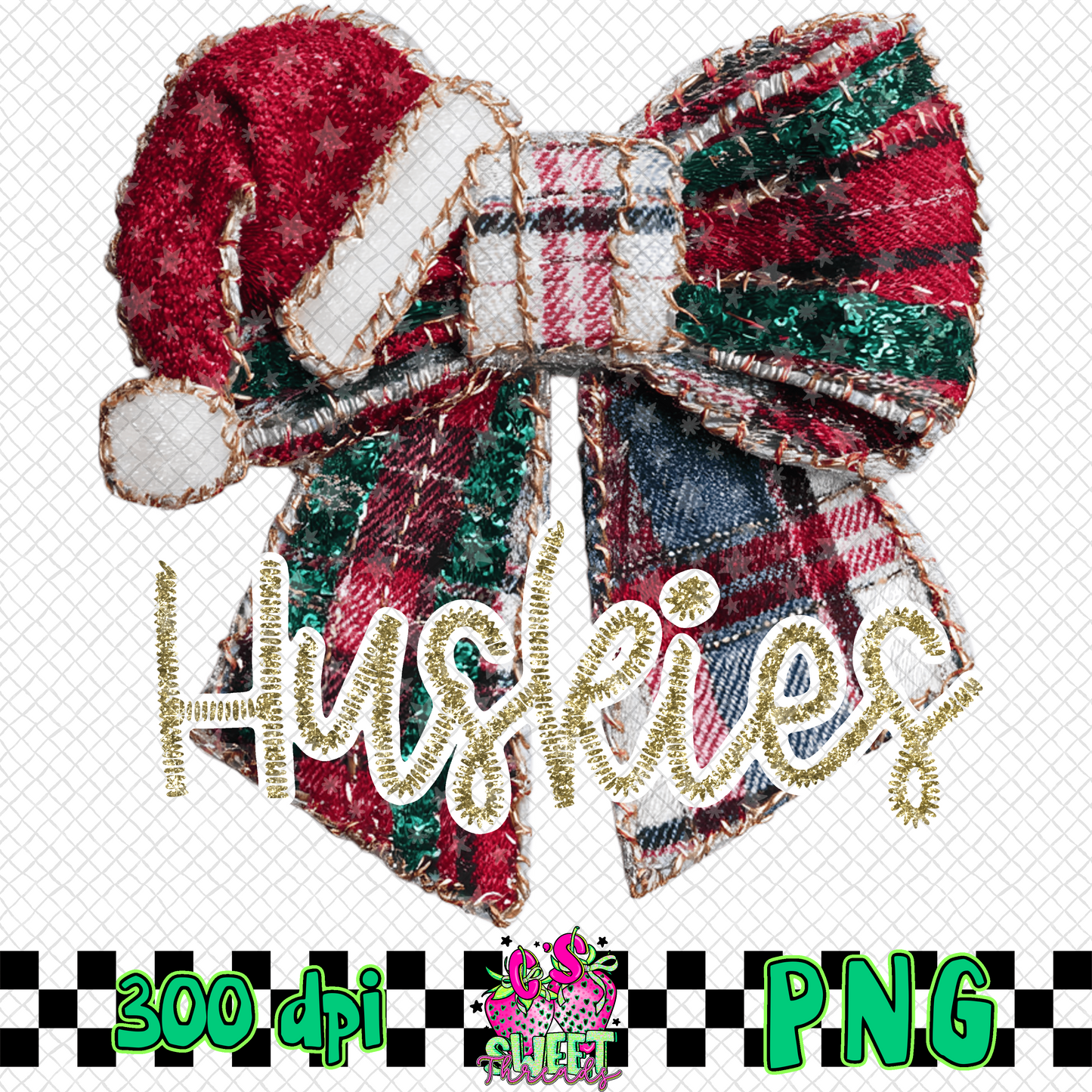 Huskies Faux Embroidered Christmas Bow