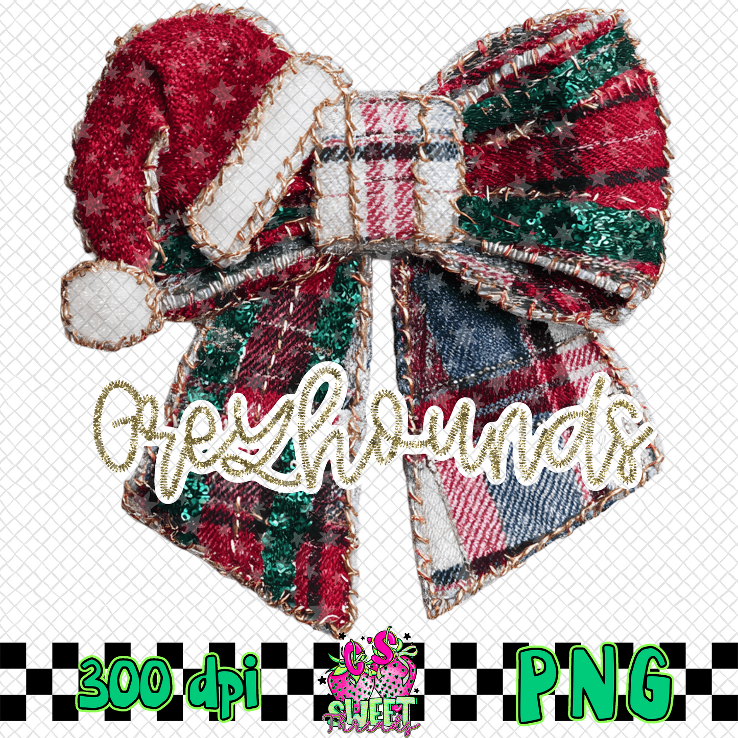 Greyhounds Faux Embroidered Christmas Bow