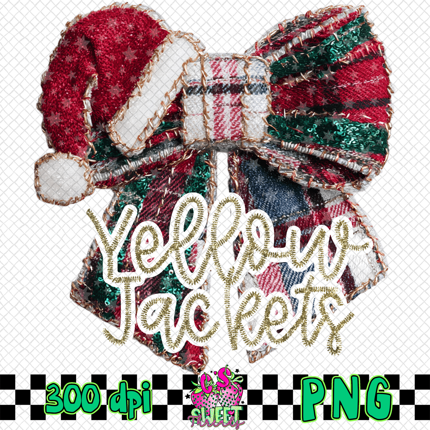 Yellow Jackets Faux Embroidered Christmas Bow