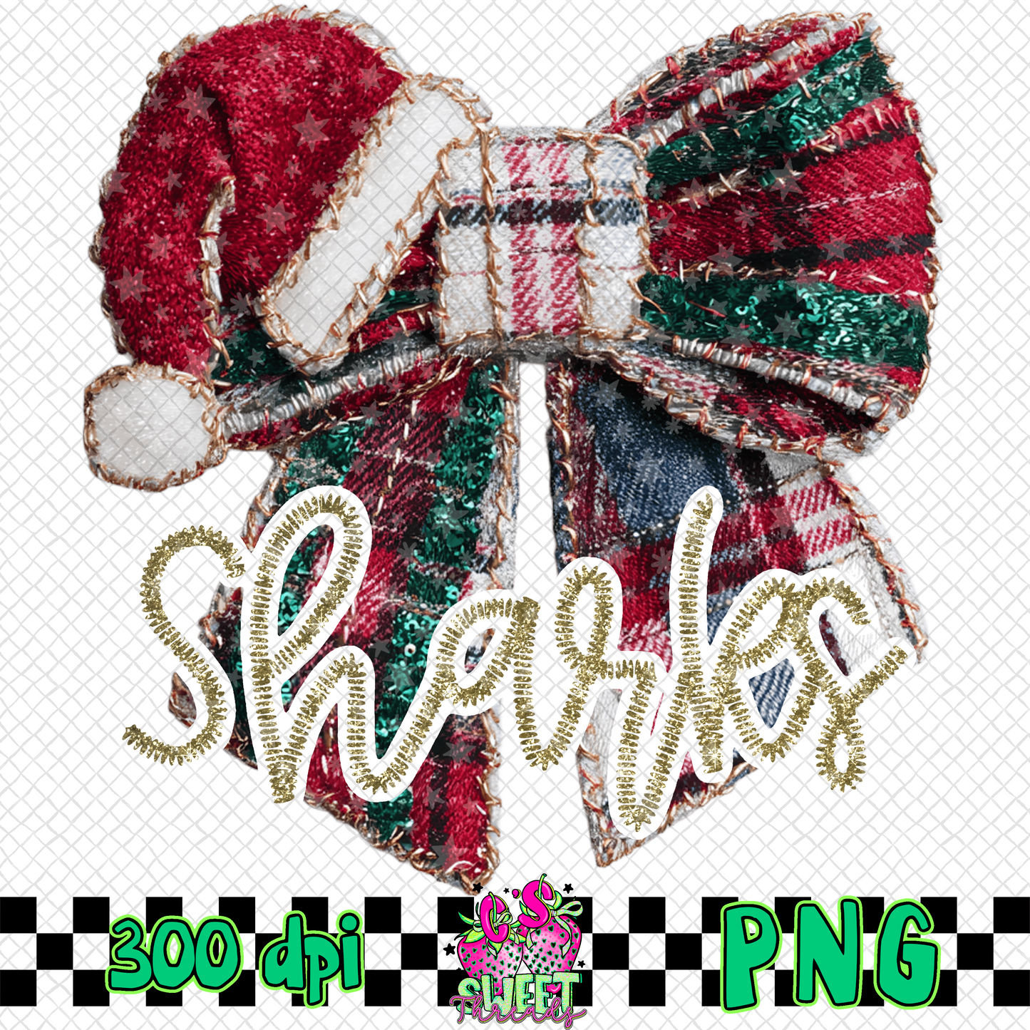 Sharks Faux Embroidered Christmas Bow