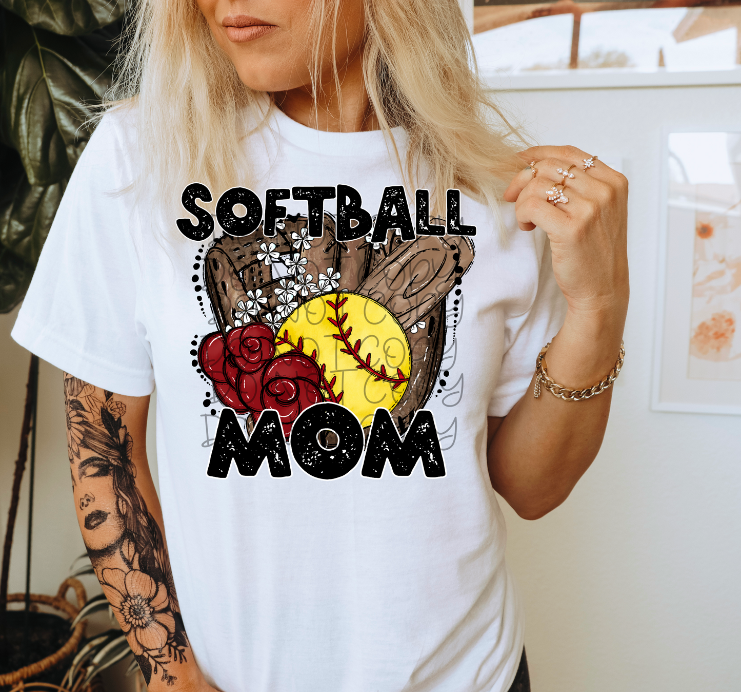 Softball mom with flowers