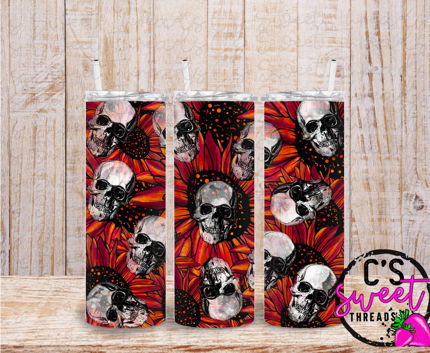 Skull sunflower tumbler design