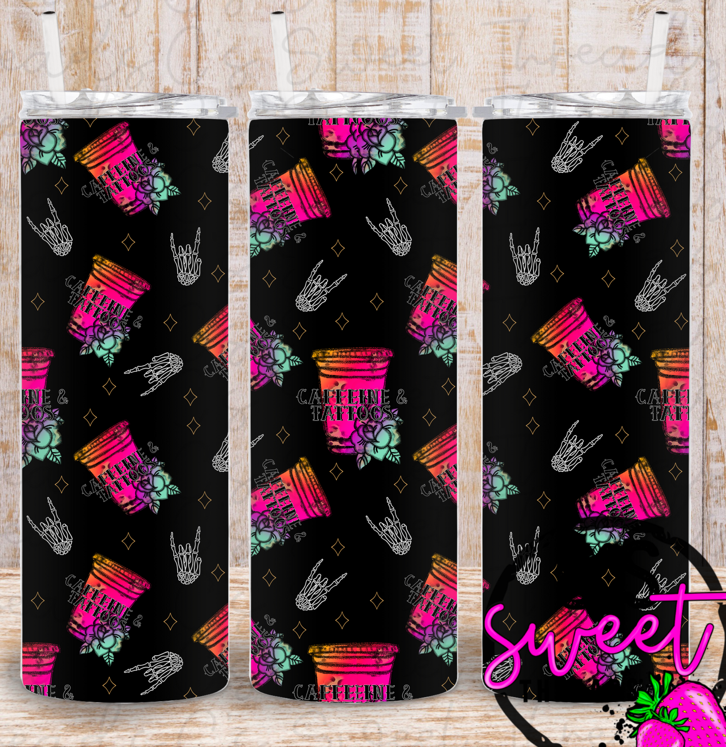 Caffeine and tattoos tumbler design
