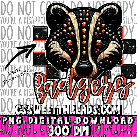 Badgers (orange) Faux Embroidery