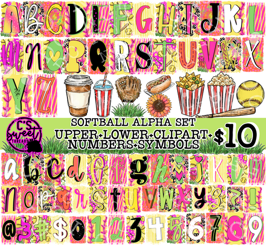 CST Softball Ransom Alpha Set + Clipart