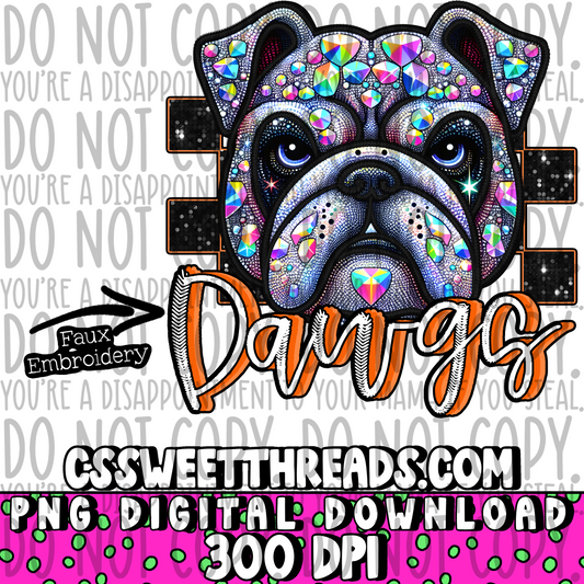 Dawgs(orange) Faux Embroidery