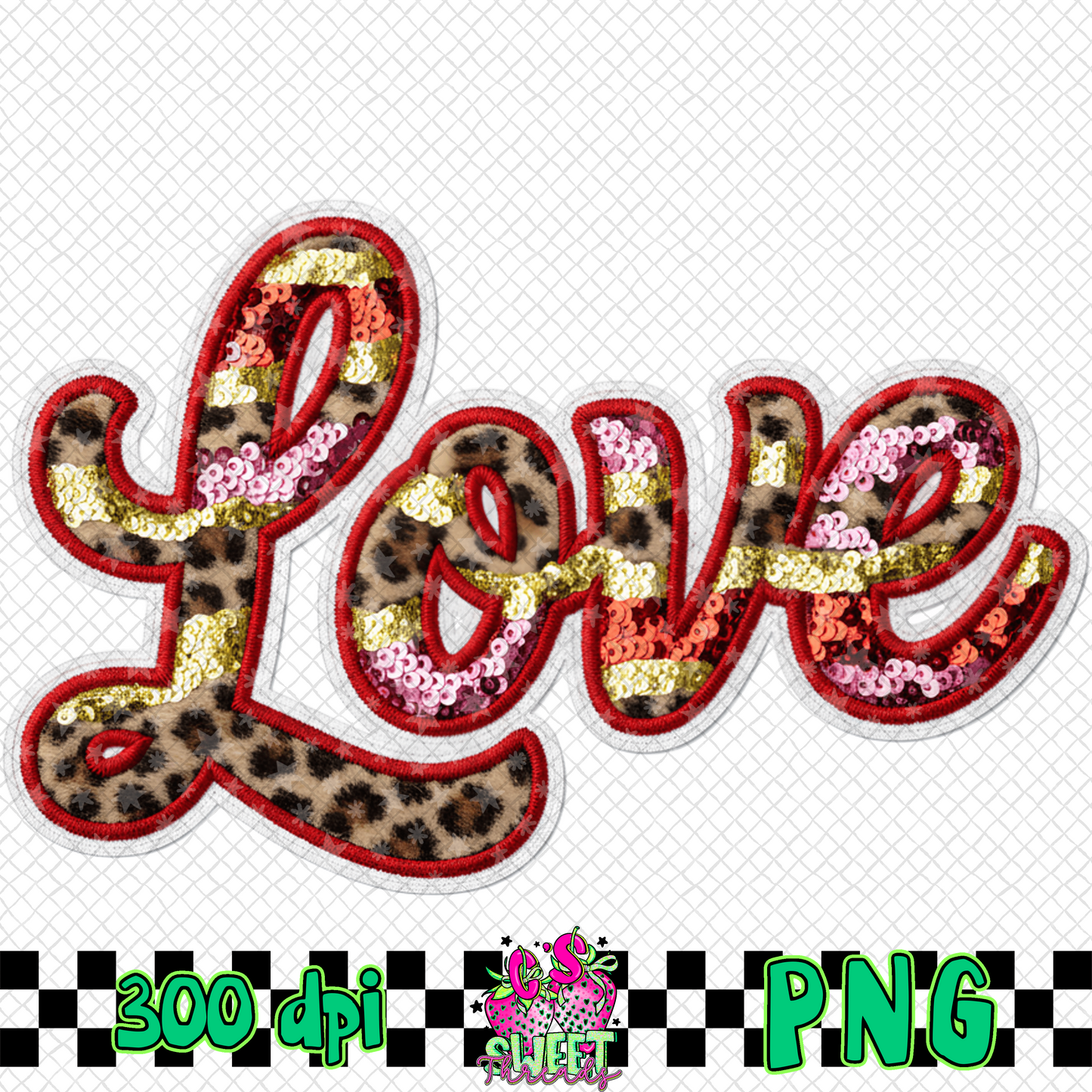 Faux Embroidered Love-Leopard Print & Sequins