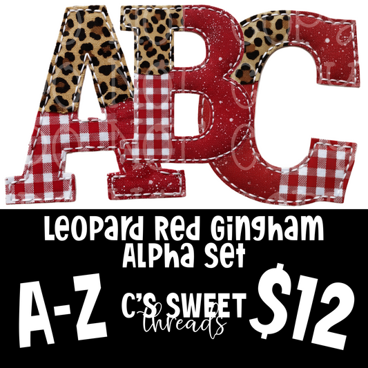 Faux Embroidered Leopard Print & Red Gingham Alpha