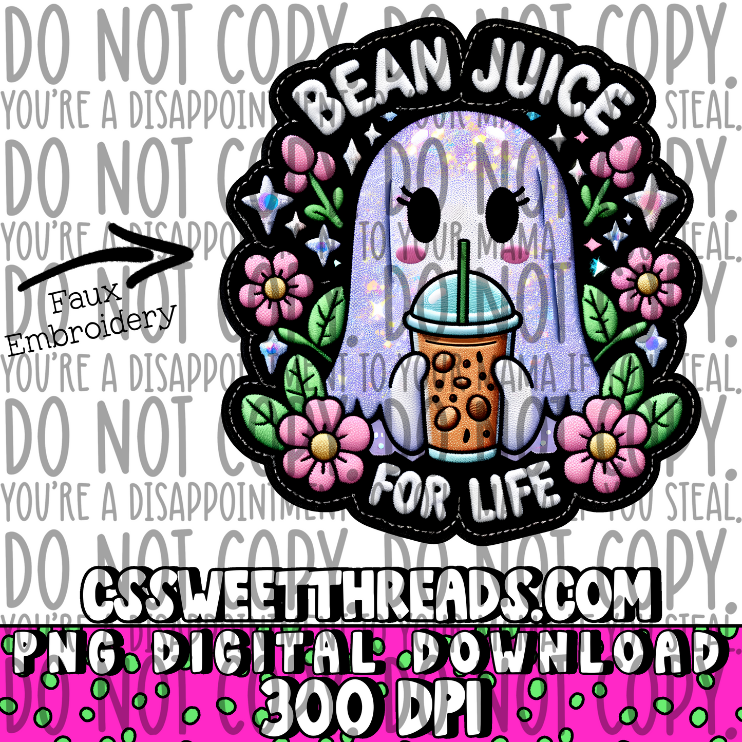 Bean Juice For Life Faux Embroidery