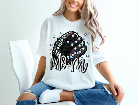 Black Leather Softball/Baseball Mom Faux Embroidery