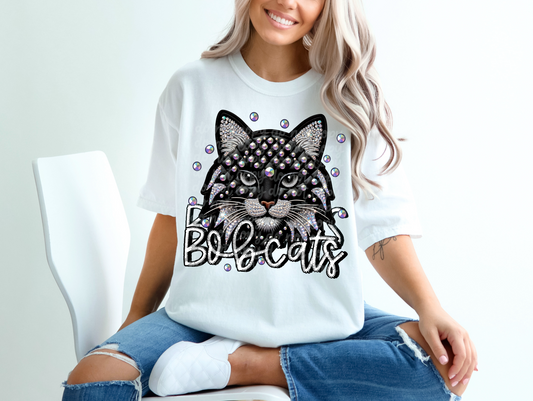 Black Leather Bobcats Faux Embroidery
