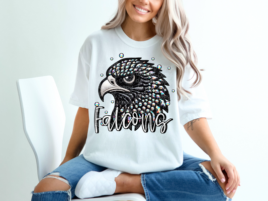 Black Leather Falcons Faux Embroidery